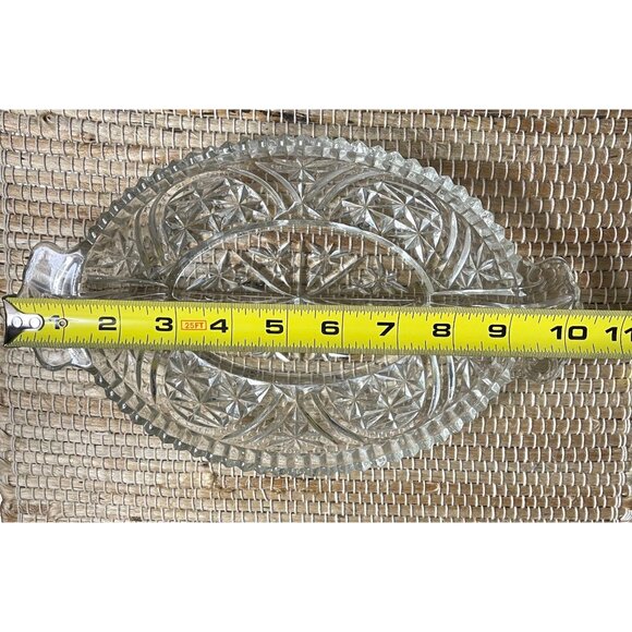 Vintage Anchor Hocking Cut Glass Divided Relish Dish 10.25" X 6.5" With Star Pat - Picture 2 of 4